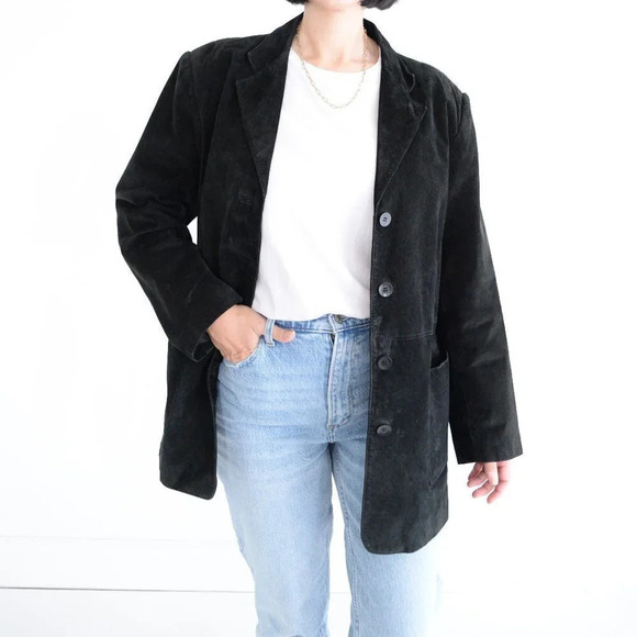 Northern Reflections Black Suede Button Down Blazer/ Jacket LG - Picture 3 of 15